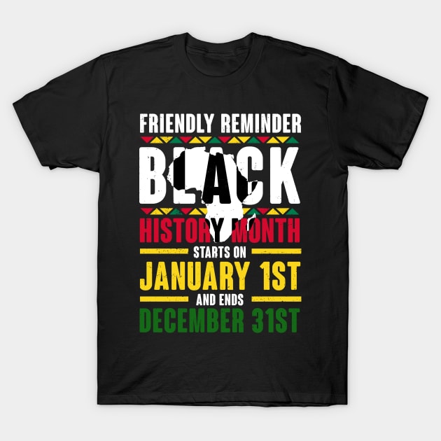 Black history month starts on January 1st and ends December 31st , Black History T-Shirt by UrbanLifeApparel